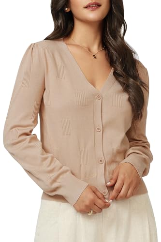 Arach&Cloz Strickjacke Damen Cardigan mit Knöpfen Kurz Leichte V-Ausschnitt Strickmantel Festlich Elegant Sweater (Apricot, M) von Arach&Cloz