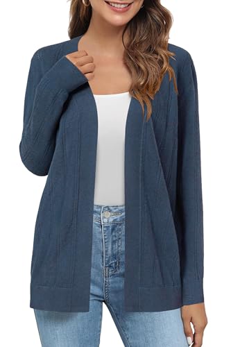 Arach&Cloz Strickjacke Damen V Ausschnitt Wolle Blend Lang Cardigan Open Front Strickjacken (Blue,XL) von Arach&Cloz