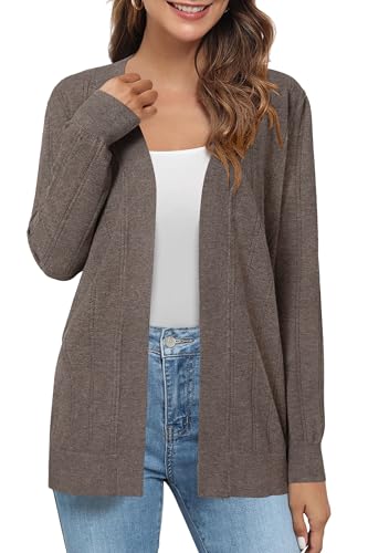 Arach&Cloz Strickjacke Damen V Ausschnitt Wolle Blend Lang Cardigan Open Front Strickjacken (Coffee,XL) von Arach&Cloz