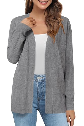 Arach&Cloz Strickjacke Damen V Ausschnitt Wolle Blend Lang Cardigan Open Front Strickjacken (Grau,XL) von Arach&Cloz