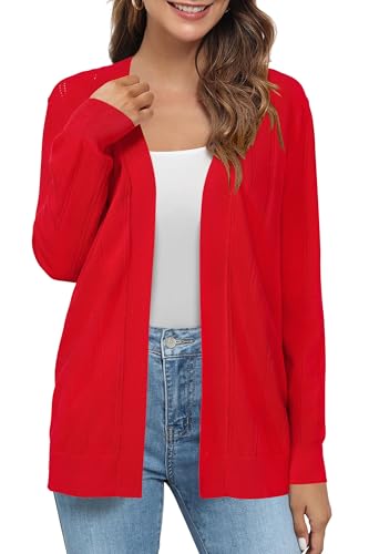 Arach&Cloz Strickjacke Damen V Ausschnitt Wolle Blend Lang Cardigan Open Front Strickjacken (Red,XXL) von Arach&Cloz