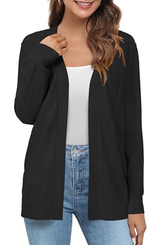 Arach&Cloz Strickjacke Damen V Ausschnitt Wolle Blend Lang Cardigan Open Front Strickjacken (Schwarz,L) von Arach&Cloz