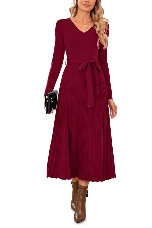 Arach&Cloz Strickkleid Arach&Cloz Damen Pulloverkleid Herbst Winterkleid Lang Plissee V-Ausschnitt Langarm Elegant Midi Kleider Winter Arach&Cloz Strickkleid Arach&Cloz Damen Pulloverkleid Herbst Winterkleid Lang Plissee V-Ausschnitt Langarm Elegant Midi Kleider Winter von Arach&Cloz