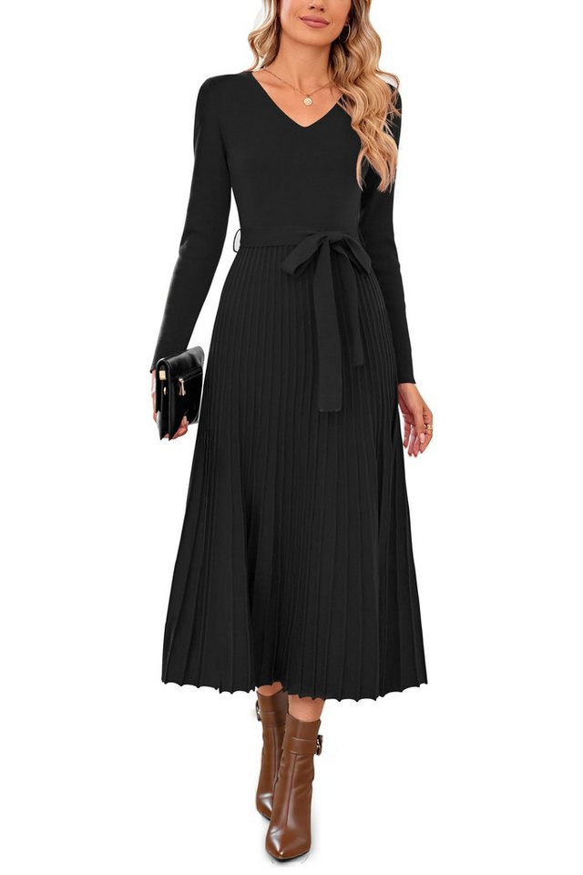 Arach&Cloz Strickkleid Arach&Cloz Damen Pulloverkleid Herbst Winterkleid Lang Plissee V-Ausschnitt Langarm Elegant Midi Kleider Winter Arach&Cloz Strickkleid Arach&Cloz Damen Pulloverkleid Herbst Winterkleid Lang Plissee V-Ausschnitt Langarm Elegant Midi Kleider Winter von Arach&Cloz