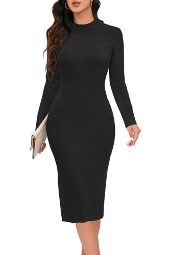 Arach&Cloz Strickkleid Damen Herbst Langarm Elegant Kleid Rundhals Winterkleid Lang von Arach&Cloz