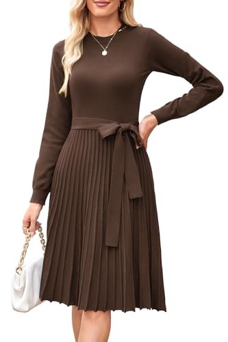 Arach&Cloz Strickkleid Damen Herbst Plissee Langarm Winterkleider Rundhals Casual Herbstkleid Pulloverkleid von Arach&Cloz
