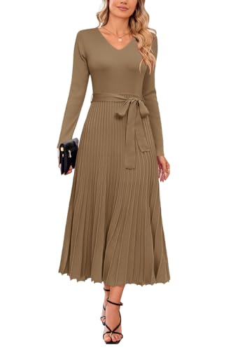 Arach&Cloz Strickkleid Damen Herbst Winterkleid Lang Plissee V-Ausschnitt Langarm Pulloverkleid Elegant Midi Kleider Winter Arach&Cloz Strickkleid Damen Herbst Winterkleid Lang Plissee V-Ausschnitt Langarm Pulloverkleid Elegant Midi Kleider Winter von Arach&Cloz