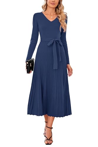 Arach&Cloz Strickkleid Damen Herbst Winterkleid Lang Plissee V-Ausschnitt Langarm Pulloverkleid Elegant Midi Kleider Winter Arach&Cloz Strickkleid Damen Herbst Winterkleid Lang Plissee V-Ausschnitt Langarm Pulloverkleid Elegant Midi Kleider Winter von Arach&Cloz