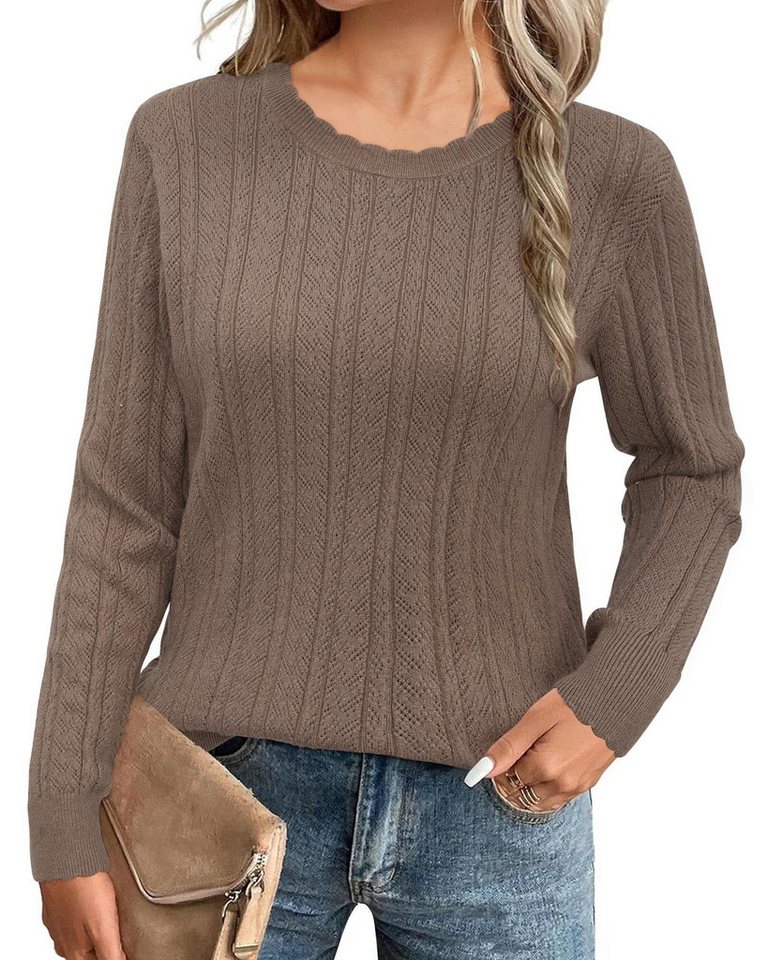 Arach&Cloz Strickpullover Damen Pullover Langarm Strickpullover Lässige Blusen mit Rundhalsausschnitt von Arach&Cloz