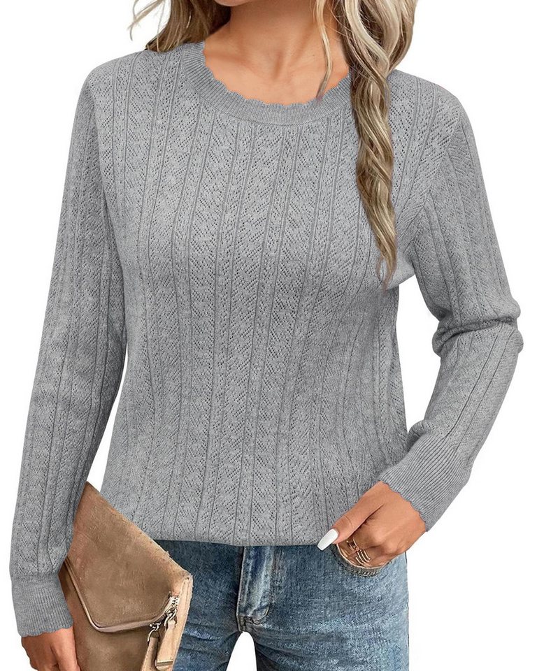 Arach&Cloz Strickpullover Damen Pullover Langarm Strickpullover Lässige Blusen mit Rundhalsausschnitt von Arach&Cloz