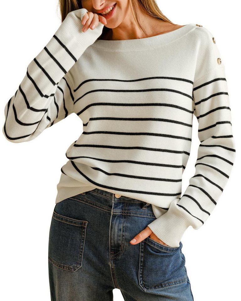 Arach&Cloz Sweater Arach&Cloz Damen Pullover Wollmischung Gestreifter U-Boot-Ausschnitt Herbst Elegante Freizeitpullover Tops Arach&Cloz Sweater Arach&Cloz Damen Pullover Wollmischung Gestreifter U-Boot-Ausschnitt Herbst Elegante Freizeitpullover Tops von Arach&Cloz
