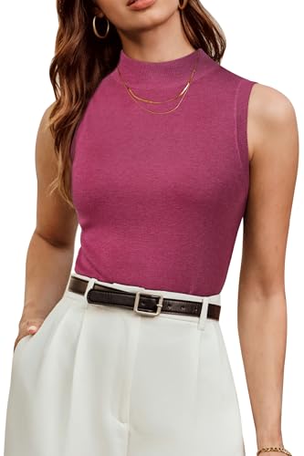 Arach&Cloz Tops Damen Wolle Blend Ärmellos Tank Top Herbst Winter Pullover Freizeit Business Oberteile(Rose Red, M) von Arach&Cloz