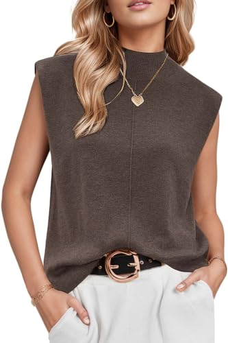 Arach&Cloz Tops Damen Wolle Blend Leichte Tank Top Ärmellos Strick Pullunder Sommer Herbst Pullover für Casual Work (Coffee,XX-Large) von Arach&Cloz