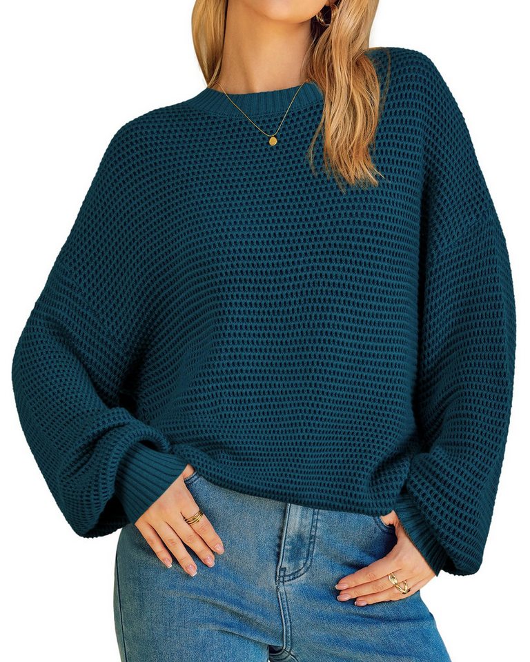 Arach&Cloz Wollpullover Arach&Cloz Damen Pullover Wollpullover Strickpullover Longpullover Mode Wollmischung Pullunder lose Waffelmuster Rundhalspullover von Arach&Cloz
