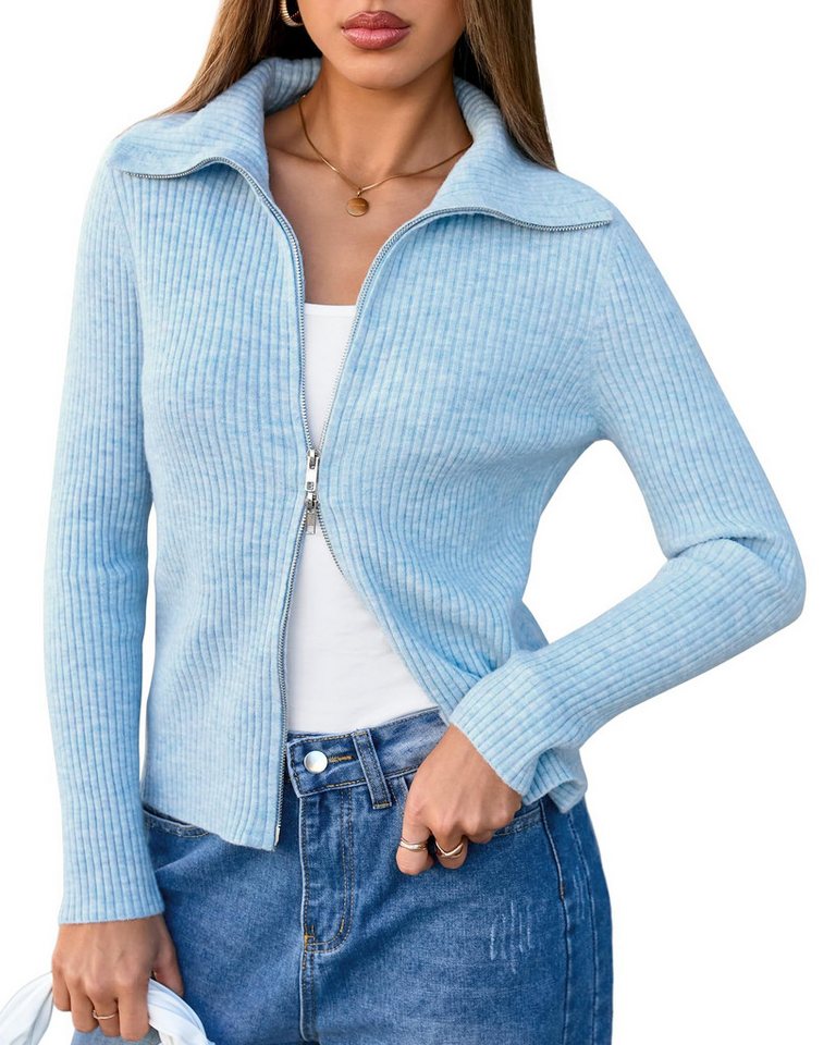 Arach&Cloz Wollpullover Arach&Cloz Damen Wollmischung Strickpullover Longpullover Herbstmode Zip Up Cardigan Pullover Revers V-Ausschnitt Pullover Arach&Cloz Wollpullover Arach&Cloz Damen Wollmischung Strickpullover Longpullover Herbstmode Zip Up Cardigan Pullover Revers V-Ausschnitt Pullover von Arach&Cloz