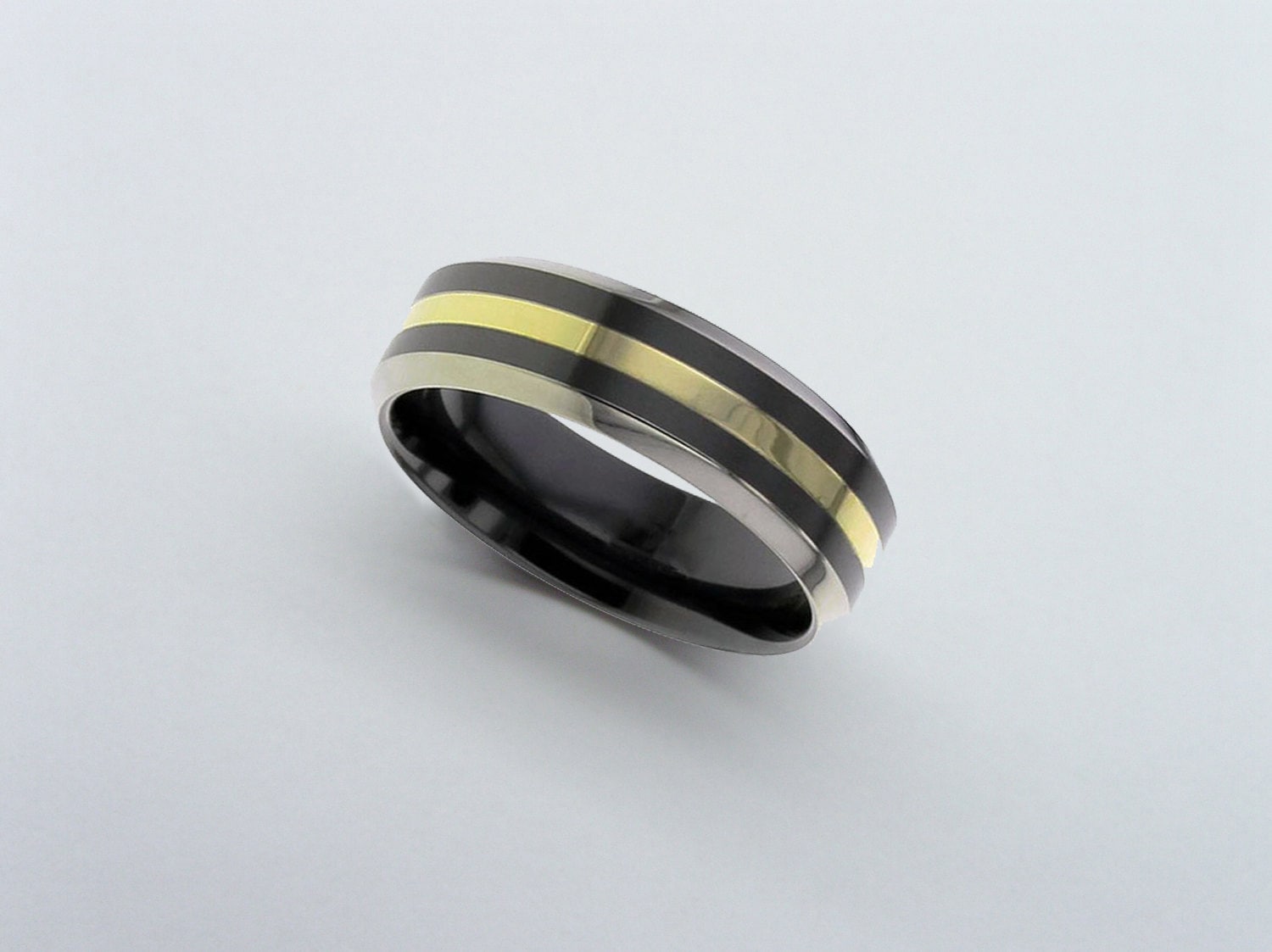 Gold Und Schwarz Zirkonium Ring, Schwarze Hochzeitsband, Ehering, Herren Ehering von ArahJamesTitanium