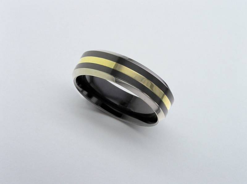 Gold Und Schwarz Zirkonium Ring, Schwarze Hochzeitsband, Ehering, Herren Ehering von ArahJamesTitanium