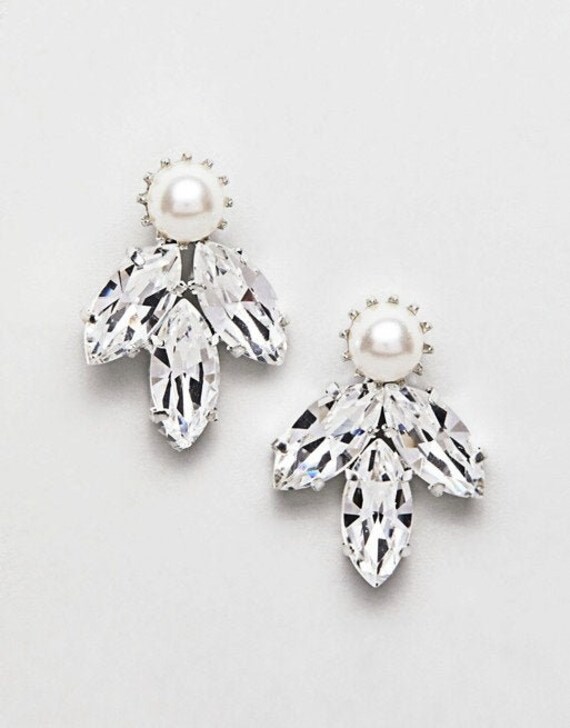 Swarovski Perle Ohrstecker, Ohrringe, Braut Kristall Brautjungfer Geschenk, Petite Cluster Ohrring, Schmuck von AramintaLandale