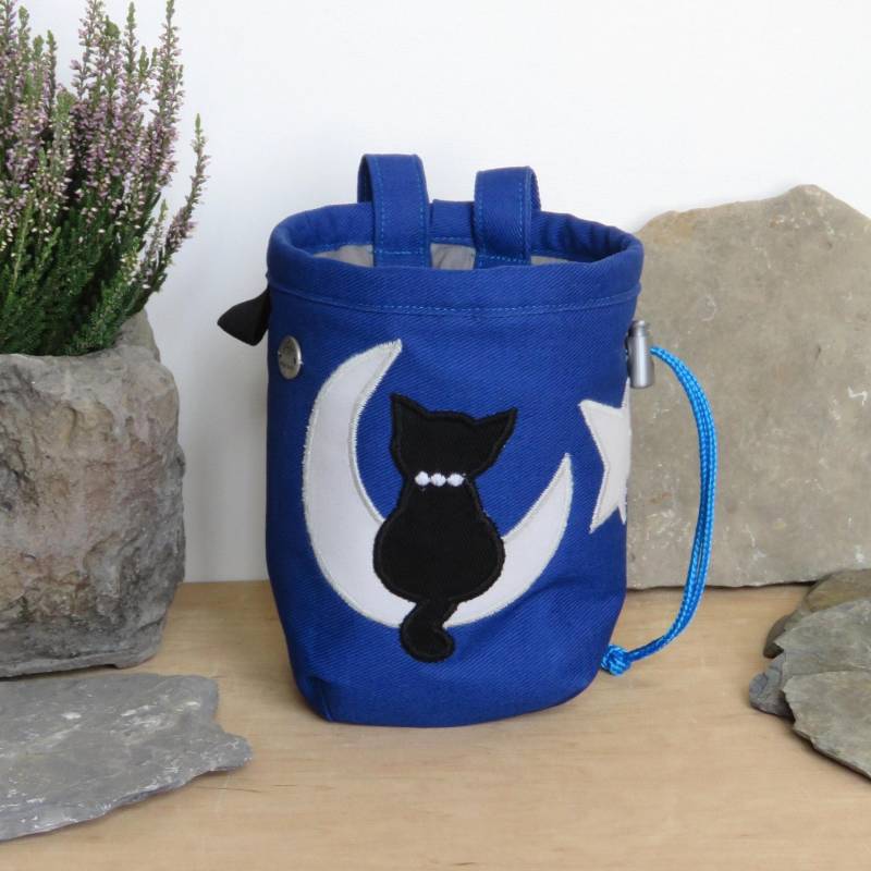 Schwarze Katze Auf Mond Kreide Tasche, Geschenk Für Kletterer, Rock Klettern, Arampi Handmade von ArampiShop