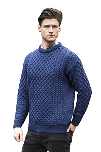Aran Crafts Merino Pullover mit Rundhalsausschnitt, 100 % Merinowolle - Blau - X-Groß von Aran Crafts