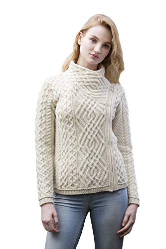 100% Merino Wool Cable Knit Cardigan With Side Zip Natural Colour von Aran Crafts