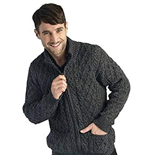 Aran Crafts, Herrenstrickjacke aus 100% Merinowolle und mit durchgehendem Reißverschluss, anthrazit von Aran Crafts