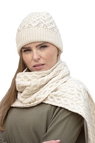 Aran Crafts Damen Hut mit Zopfmuster (100% superweiche Merinowolle), Natürlich, Einheitsgröße von Aran Crafts