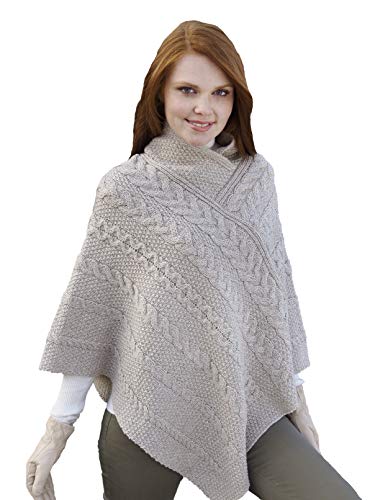 Aran Crafts Damen Irish Soft Zopfstrick Poncho Cape (100% Merinowolle), Pastinake, M/L von Aran Crafts