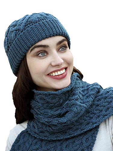 Aran Crafts Damen Strickschal mit Herzmuster, 100 % superweiche Merinowolle - Grün - von Aran Crafts