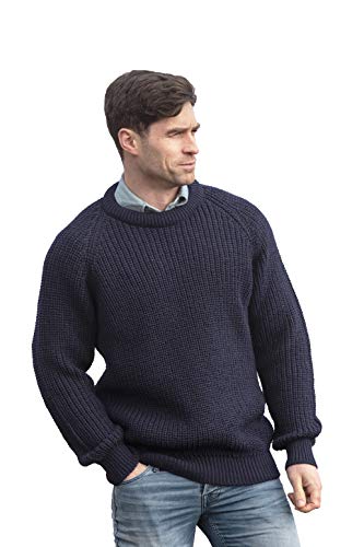 Aran Crafts Fisherman's Rib Rundhalsausschnitt, 100 % reine Schurwolle - blau - XX-Large von Aran Crafts