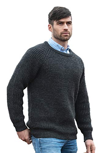 Aran Crafts Herren Fisherman Irish Rib Crew Neck Wool Sweater, anthrazit, XX-Large von Aran Crafts