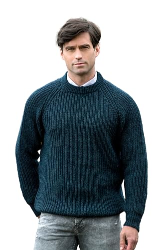 Aran Crafts Herren Fisherman Irish Rib Crewneck Wollpullover (100% reine Wolle), Blackwatch, Klein von Aran Crafts
