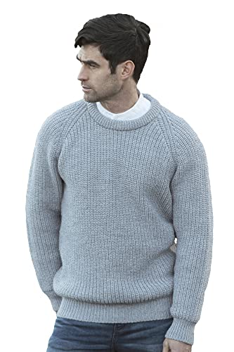 Aran Crafts Herren Fisherman Irish Rib Rundhalsausschnitt Wolle Pullover, Grau (Ash Grey), Klein von Aran Crafts