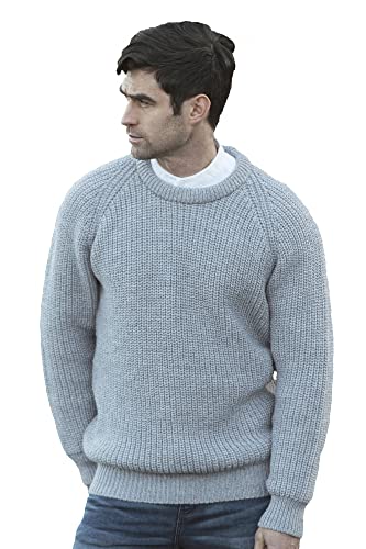 Aran Crafts Herren Fisherman Irish Rib Rundhalsausschnitt Wolle Pullover, Grau (Ash Grey), Mittel von Aran Crafts