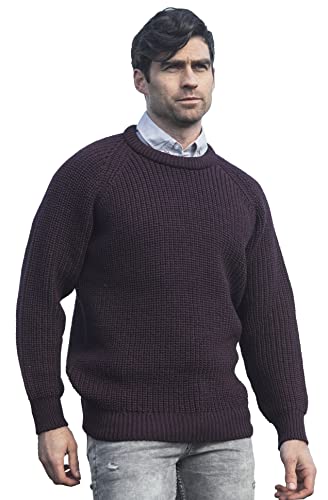 Aran Crafts Herren Fisherman Irish Rib Rundhalsausschnitt Wolle Pullover, damson, X-Groß von Aran Crafts