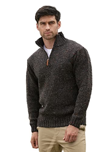 Aran Crafts Herren Irish Cable Knitted Half Zip Sweater (100% Donegal Wolle), Graphitbraun, XL von Aran Crafts