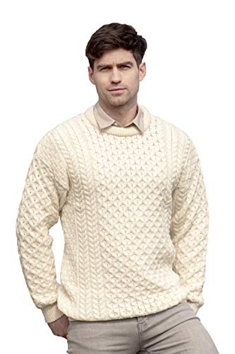 Aran Crafts Unisex Irish Cable Knitted Crewneck Sweater (100% Merino Wool), Natürlich, L von Aran Crafts