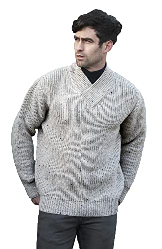 Aran Crafts Herren Pullover mit V-Ausschnitt und Rippstrick, hellbeige, X-Large von Aran Crafts