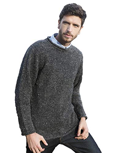 Aran Crafts Herren-Pullover mit irischem Zopfmuster (100 % Donegal-Wolle), Dunkelgrau, XX-Large von Aran Crafts