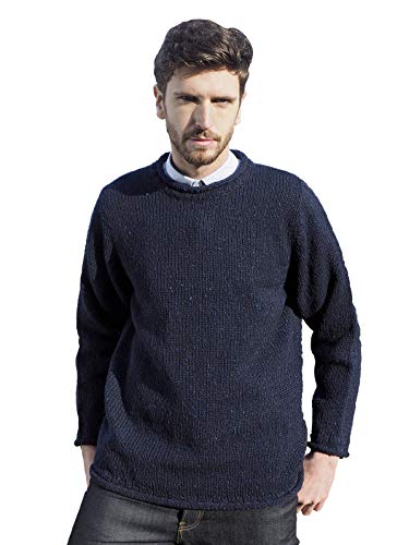 Aran Crafts Herren-Pullover mit irischem Zopfmuster (100 % Donegal-Wolle), Marineblau, Klein von Aran Crafts