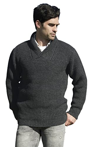 Aran Crafts Herren Shawl Rib Sweater, 100% Wolle, hergestellt in Irland, anthrazit, X-Groß von Aran Crafts
