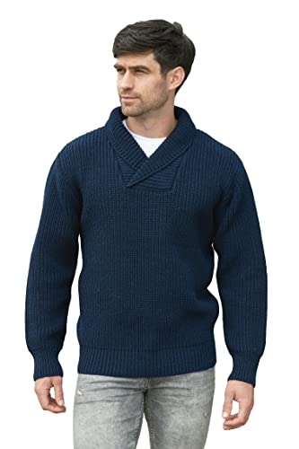 Aran Crafts Herren Shawl Rib Sweater, Navy, Medium von Aran Crafts