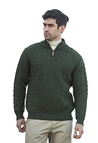 Aran Crafts Herrenpullover aus Wolle mit halbem Reißverschluss, Grün (Army Green), XX-Large von Aran Crafts