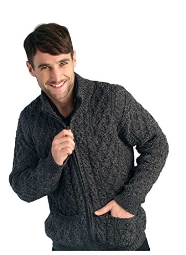 Aran Crafts Herrenstrickjacke aus 100% Merinowolle und mit durchgehendem Reißverschluss anthrazit von Aran Crafts