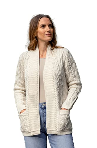 Aran Crafts Irische Strickjacke von Kante zu Kante, 100 % Merinowolle (X5170), natur, M von Aran Crafts