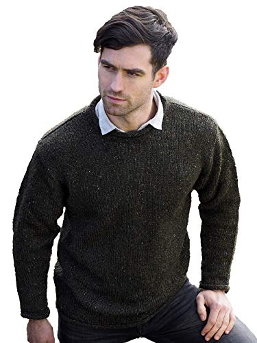 Aran Crafts Irischer Herren-Pullover mit Zopfmuster (100 % Donegal-Wolle), Grün (Forest Green), L von Aran Crafts