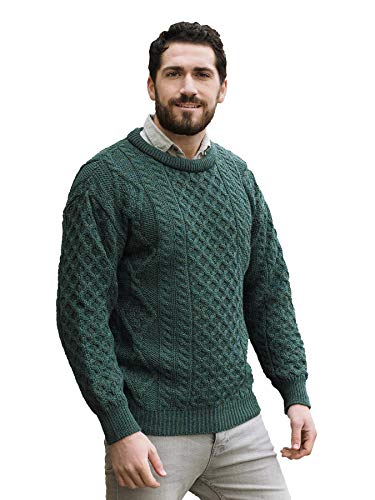 Aran Crafts Irischer weicher Zopfstrickpullover mit Rundhalsausschnitt (100% Reine Schurwolle), moos, XX-Large von Aran Crafts