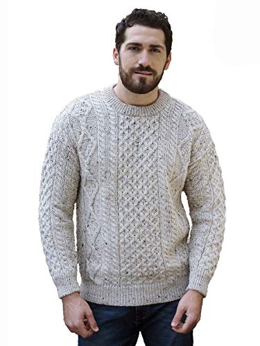 Aran Crafts Irischer weicher Zopfstrickpullover mit Rundhalsausschnitt (100% reine Schurwolle), Skiddaw, XL von Aran Crafts
