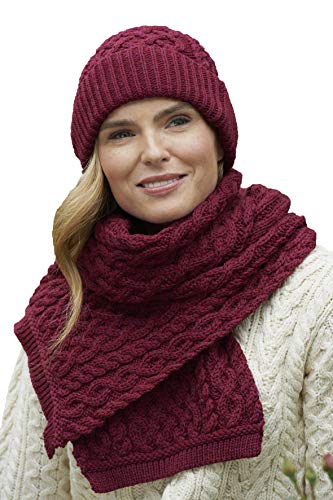 Aran Crafts Irischer weicher Schal mit Zopfmuster, 100% Merinowolle, fuchsia, Einheitsgröße von Aran Crafts