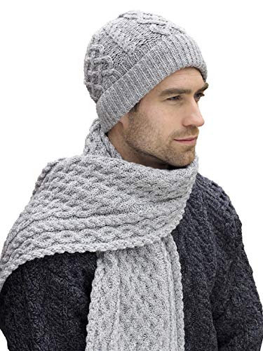 Aran Crafts Irish Cable Knitted Trellis Pattern Merino Hat (100% Merino Wolle), Soft Grey, Einheitsgröße von Aran Crafts